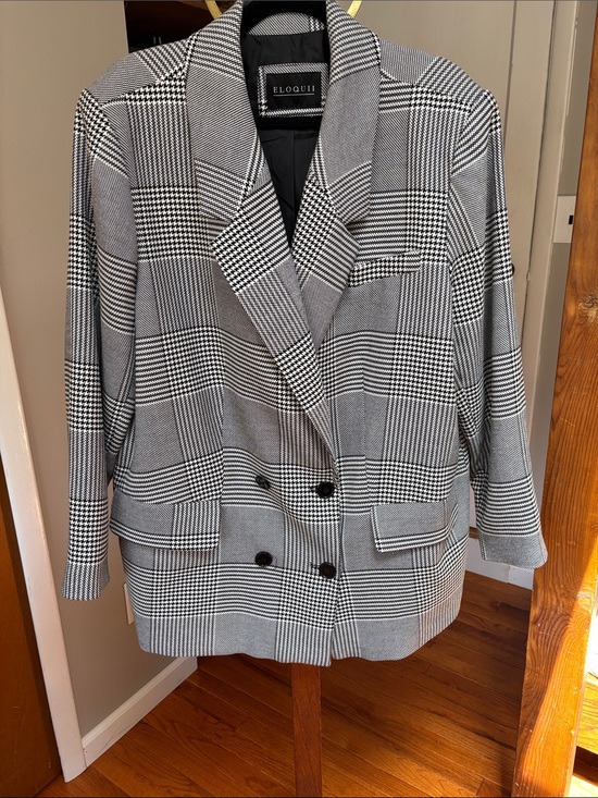 Eloquii Jackets & Blazers - Eloquii White & Black Glen Plaid Houndstooth plaid Double-Breasted Blazer